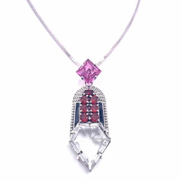🌟Nicky Butler 925 Sterling Silver Clear Quartz Garnet Deco Pendant Necklace NWT - Picture 1 of 14